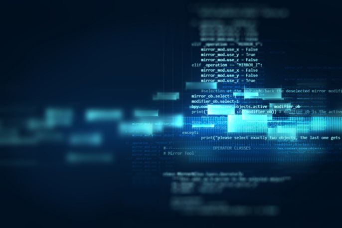 Eine digitale Codeschnittstelle mit verschiedenen Codezeilen, Symbolen und Textelementen, die den Eindruck einer Softwareentwicklungsumgebung vermitteln.